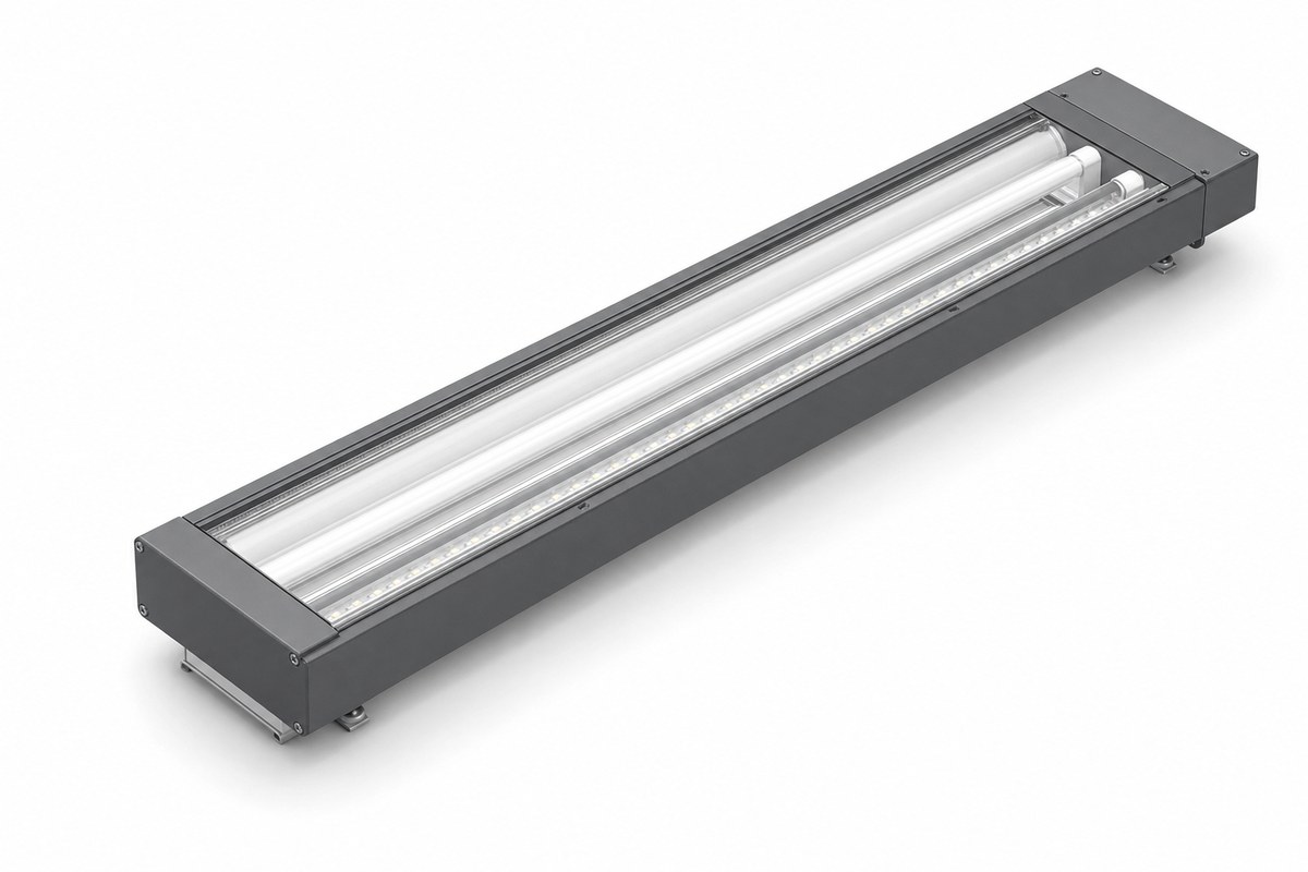 Series 4098 two-lamp T-8 LED tube downlight — sealed extruded-aluminum housing with cast polycarbonate lens