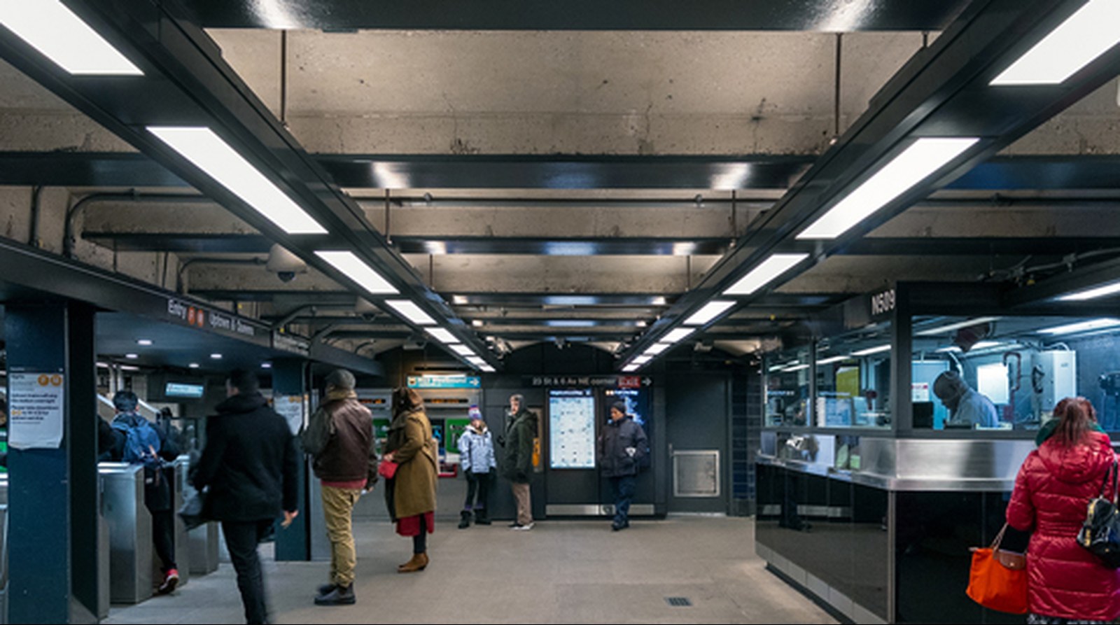 NYC Subway Enhanced Station Initiative — Clear-Vu linear LED fixtures illuminating an MTA station mezzanine